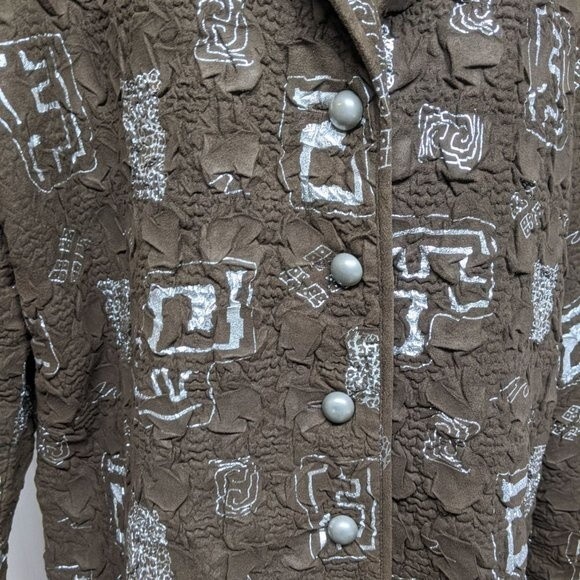 Tally-Ho Shacket Women 1X Collared Button Down Jacket Brown Textured Crinkle - Picture 4 of 7